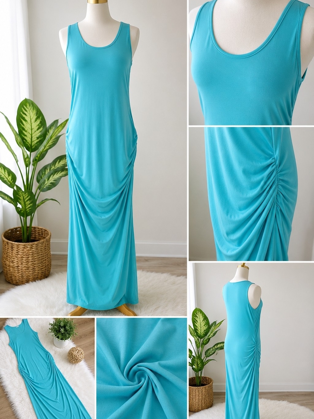 Turquoise Blue Stretch Maxi Dress – One Size Fits S/M/L